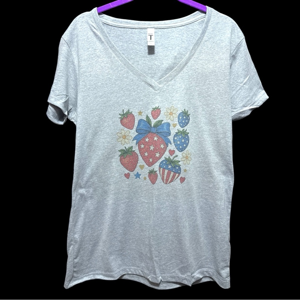 New Custom Strawberry Graphic V-Neck T-Shirt